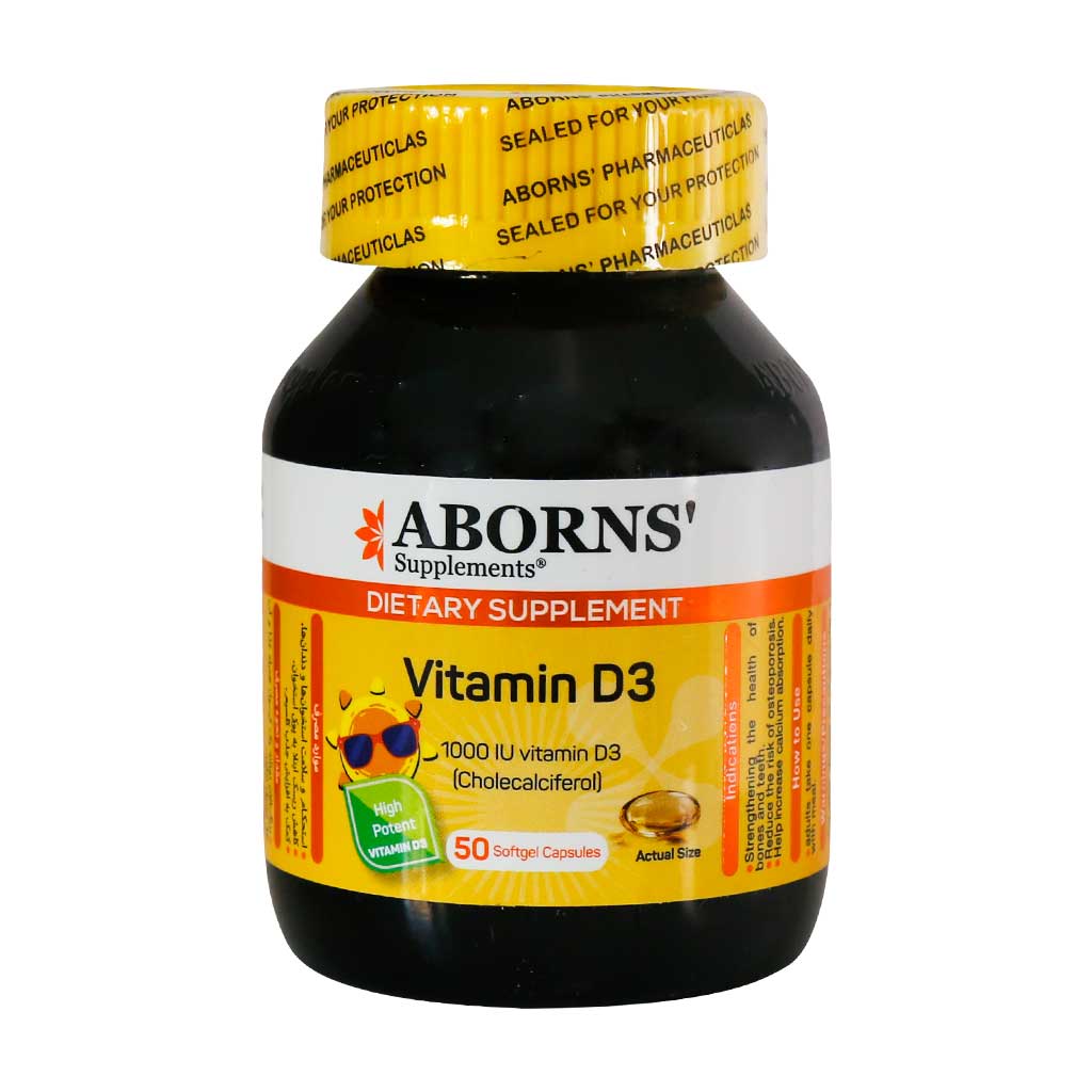 سافت ژل ویتامین D3 (۱۰۰۰ واحد) ابورنز 3 Aborns Vitamin D3 1000 IU Supplement - داروخانه آنلاین بوکان
