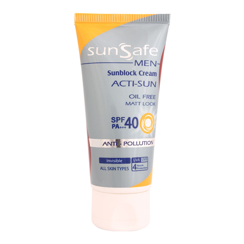 کرم ضد آفتاب SPF 40 آقایان سان سیف 3 کرم ضد آفتاب آقایان سان سیف، به خوبی از پوست آقایان در برابر اشعههای UVB و UVA آفتاب محافظت به عمل میآورد. این محصول فاقد رنگ بوده، اثری از سفیدی و چربی بر روی پوست باقی نمیگذارد